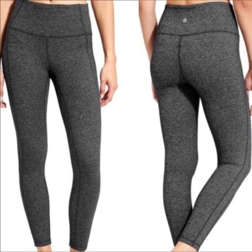 Athleta Power Up 7/8 Leggings Women’s Small Gray Herringbone Criss Cross Yoga
